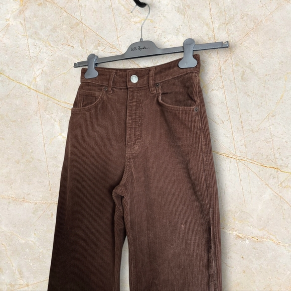 ZARA Women's Brown High Waist Straight Leg Corduroy Pants - Picture 7 of 16